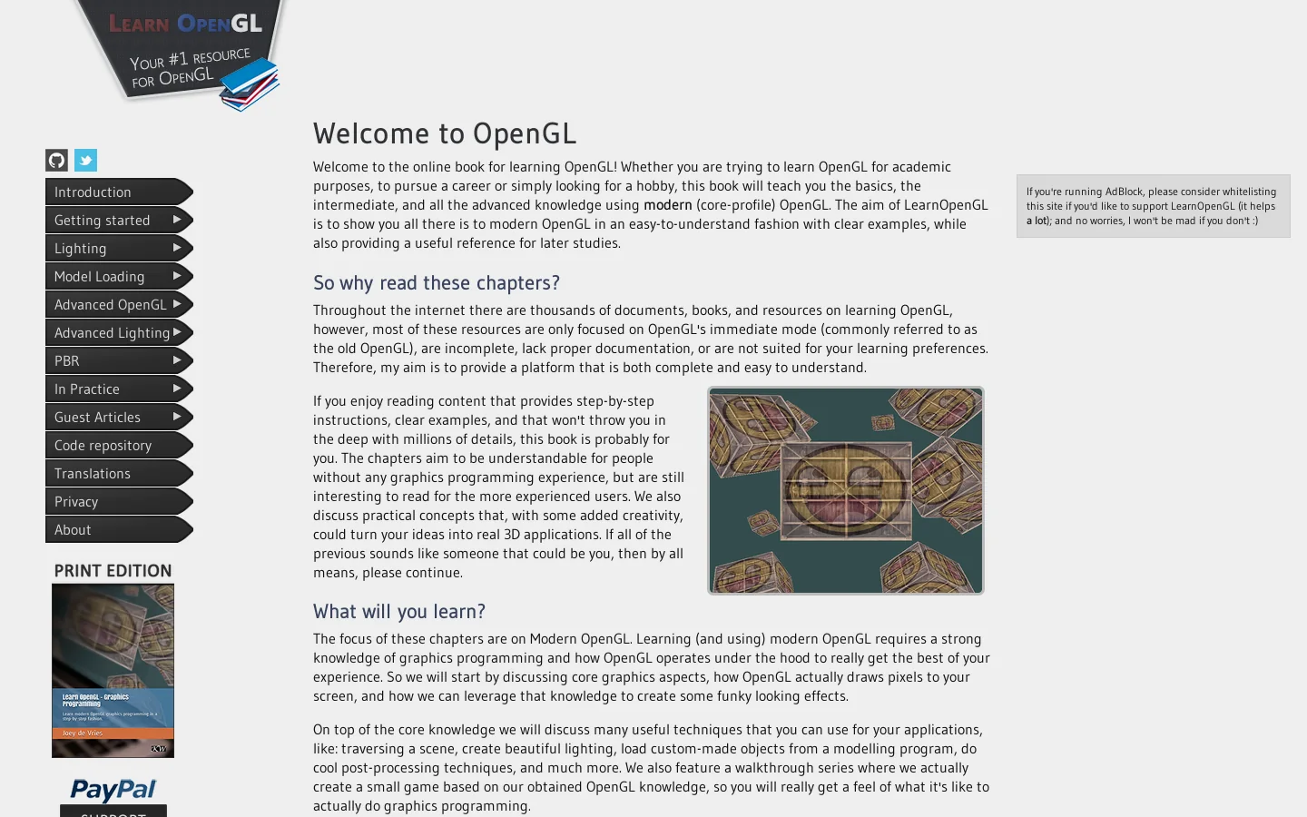 Learn OpenGL, extensive tutorial resource for learning Modern OpenGL Homepage screenshot
