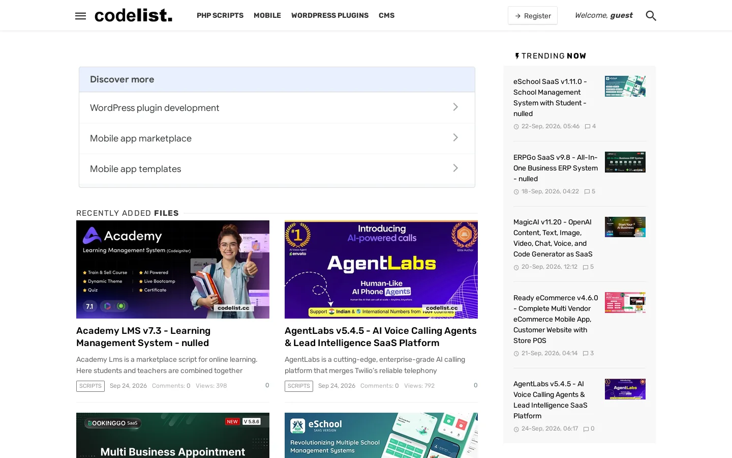 Premium Scripts, Plugins & Mobile Homepage screenshot