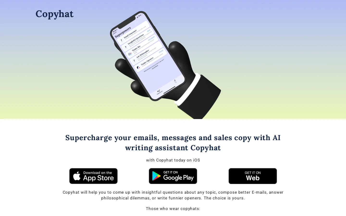 Copyhat Homepage screenshot