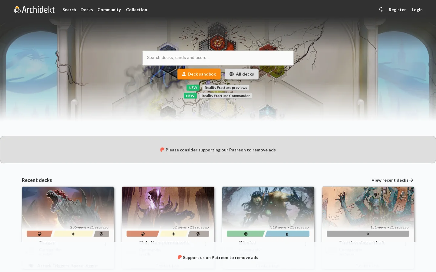 Archidekt Homepage screenshot