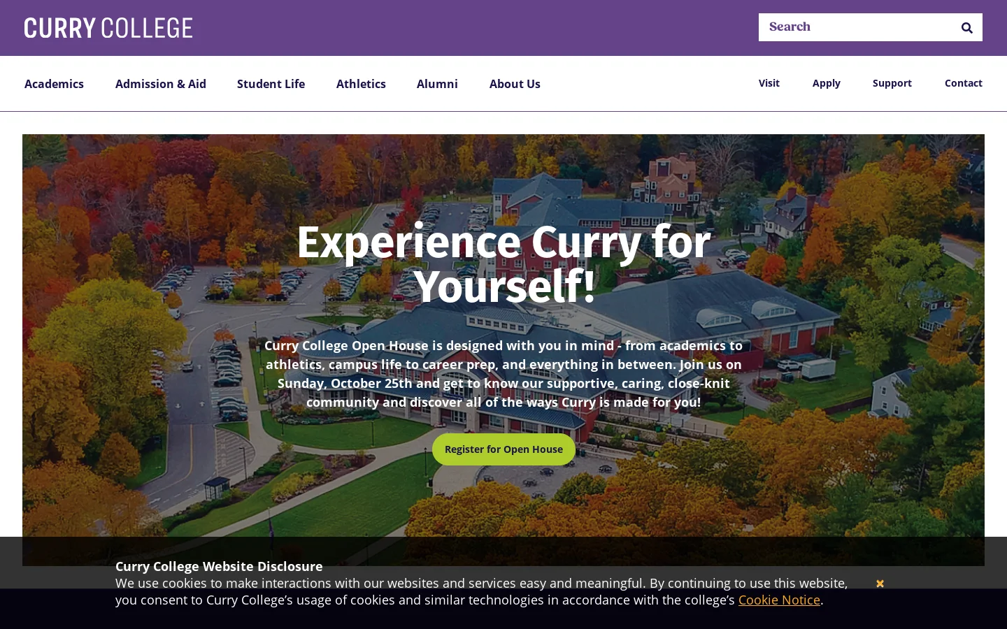 Curry College Homepage screenshot