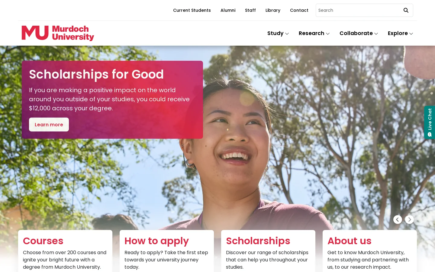 Murdoch University Homepage screenshot