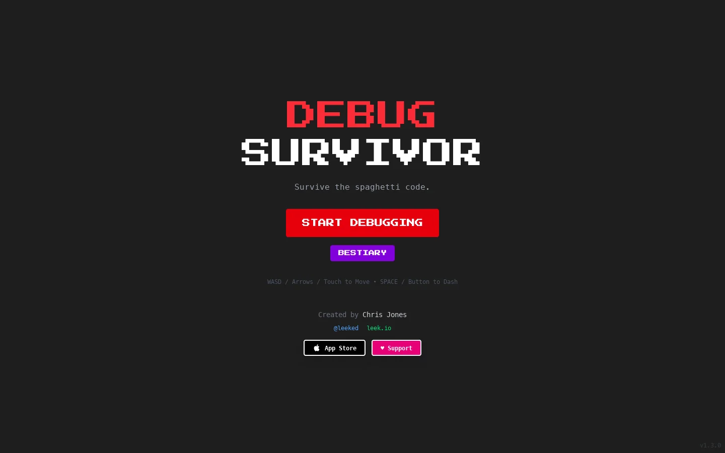 Debug Survivor Homepage screenshot