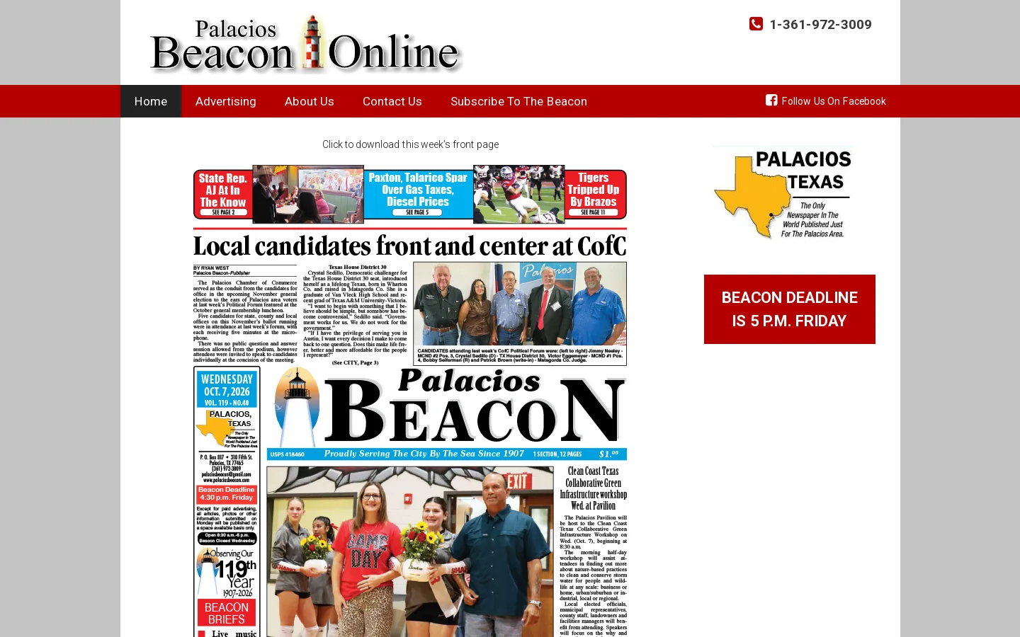 Palacios Beacon Newspaper Homepage screenshot