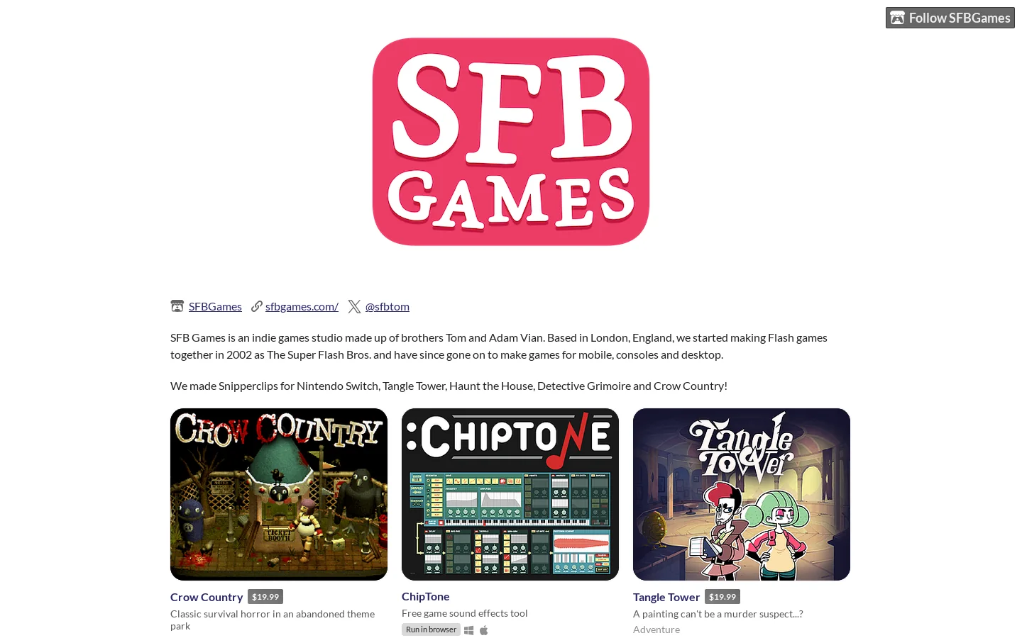SFBGames Homepage screenshot