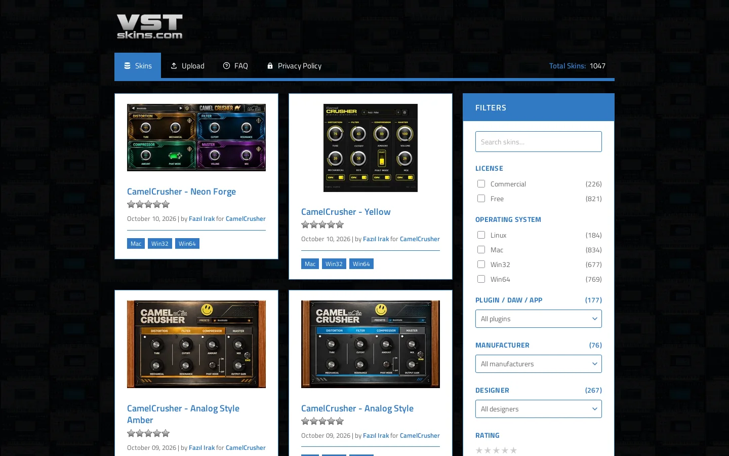 VSTskins Homepage screenshot