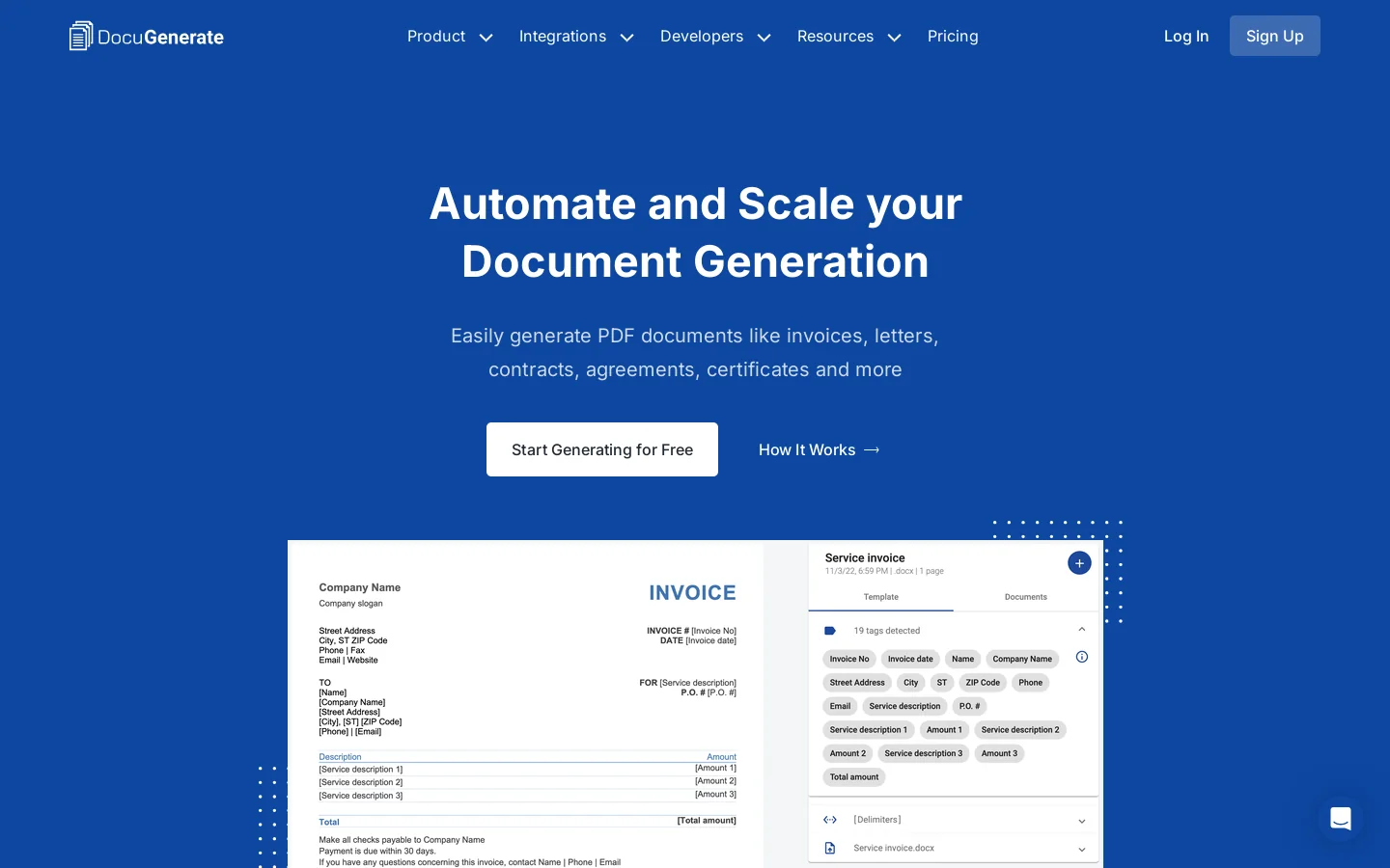DocuGenerate Homepage screenshot