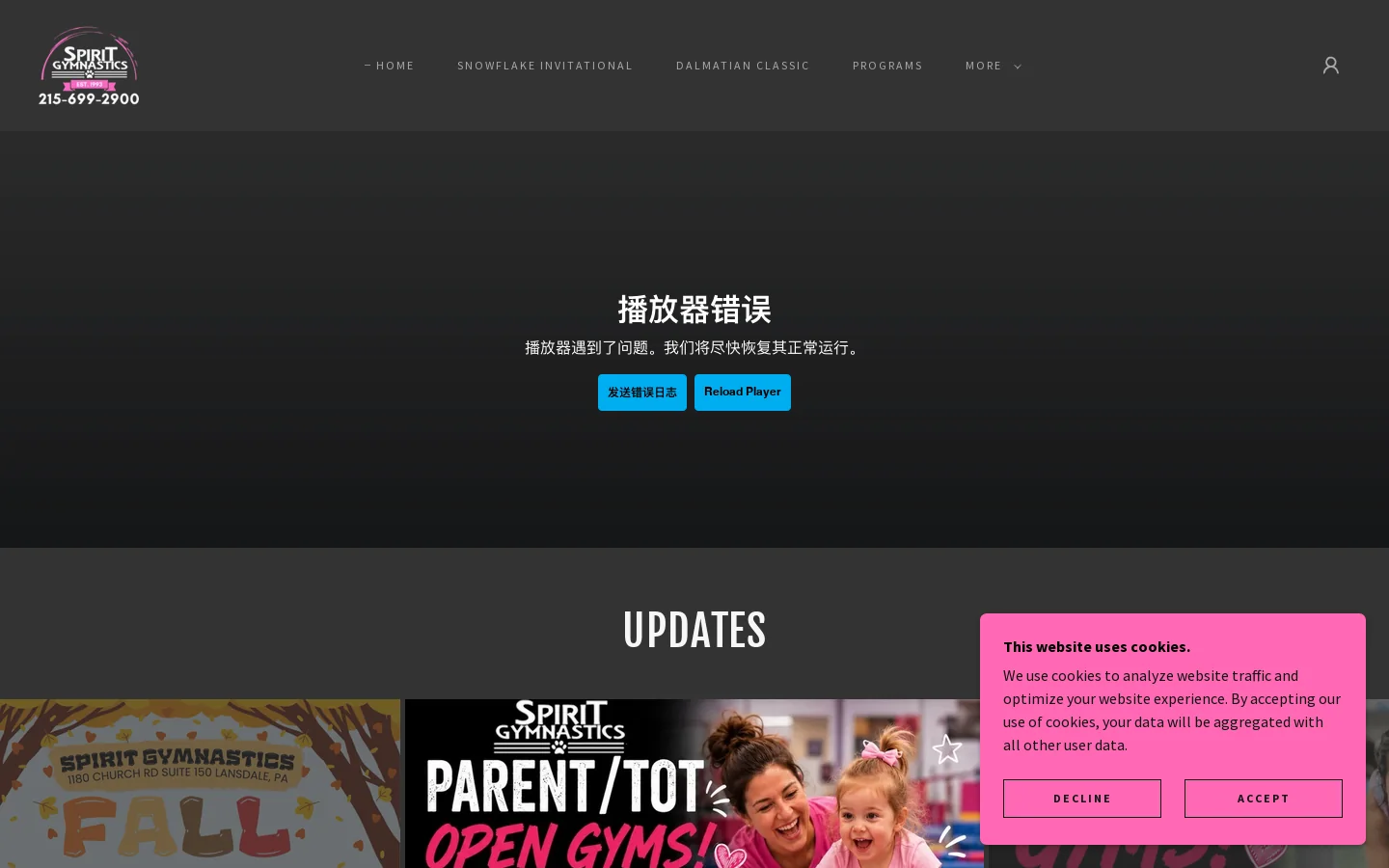 Spirit Gymnastics Homepage screenshot