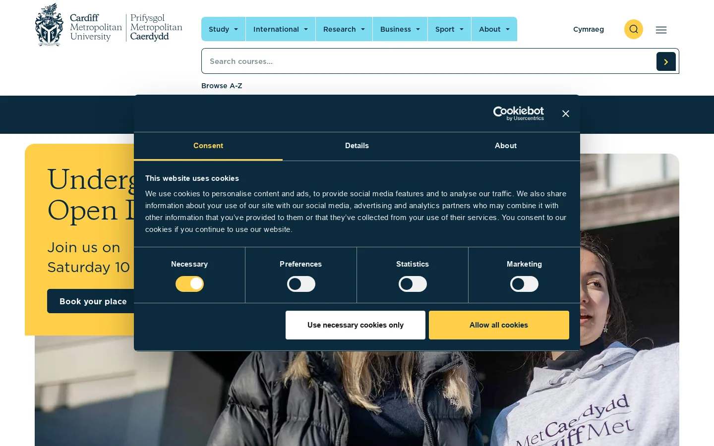 Cardiff Metropolitan University Homepage screenshot