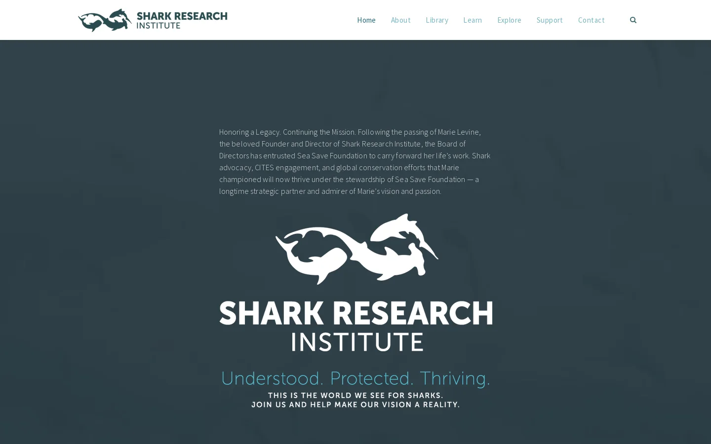 Shark Research Institute Homepage screenshot
