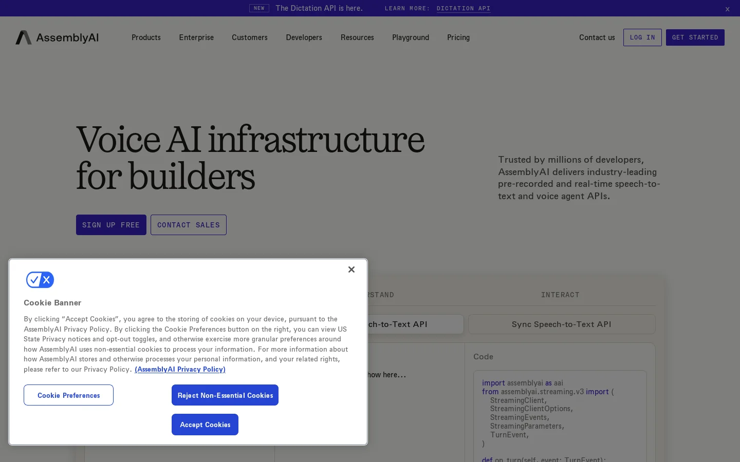 AssemblyAI Homepage screenshot