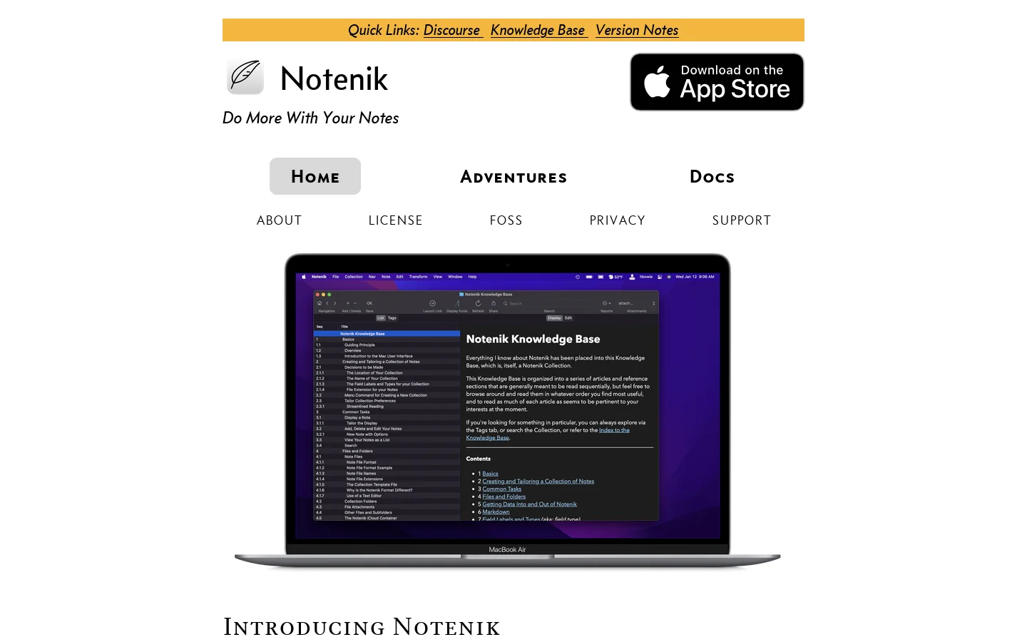 Notenik Homepage screenshot