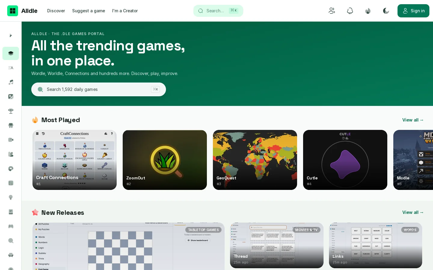 Alldle Homepage screenshot