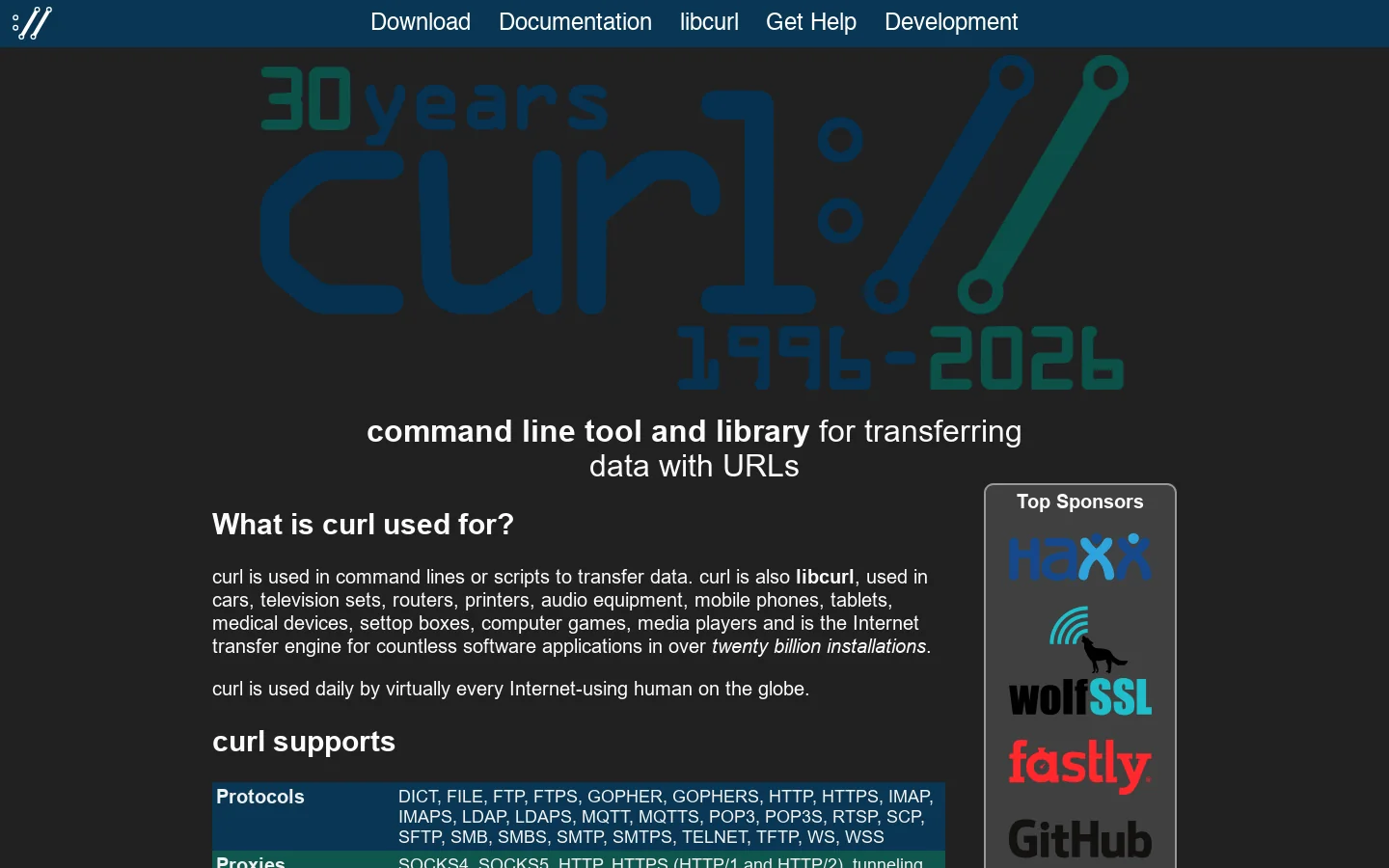 curl Homepage screenshot