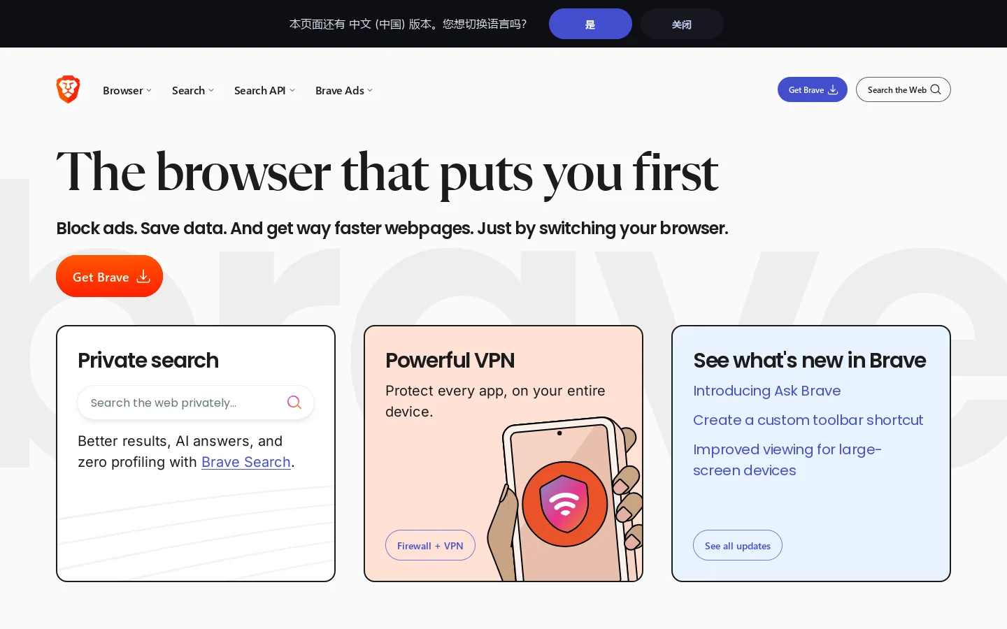 Brave Homepage screenshot