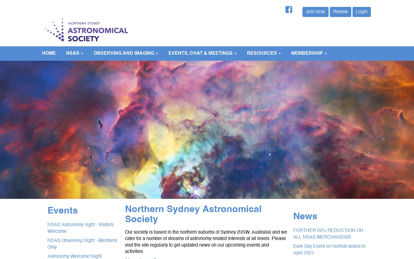 Northern Sydney Astronomical Society Homepage screenshot