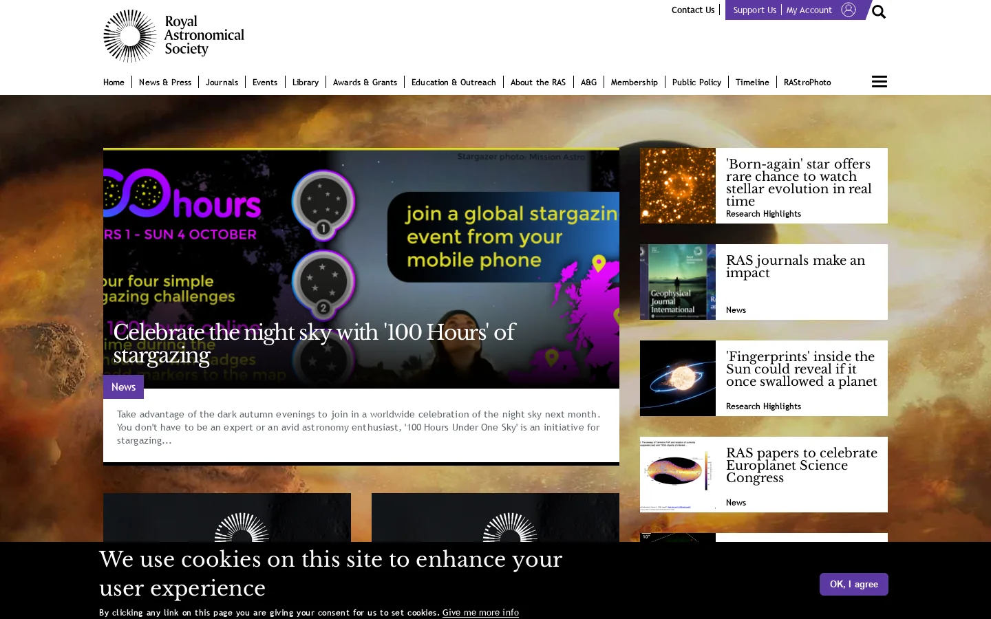 The Royal Astronomical Society Homepage screenshot