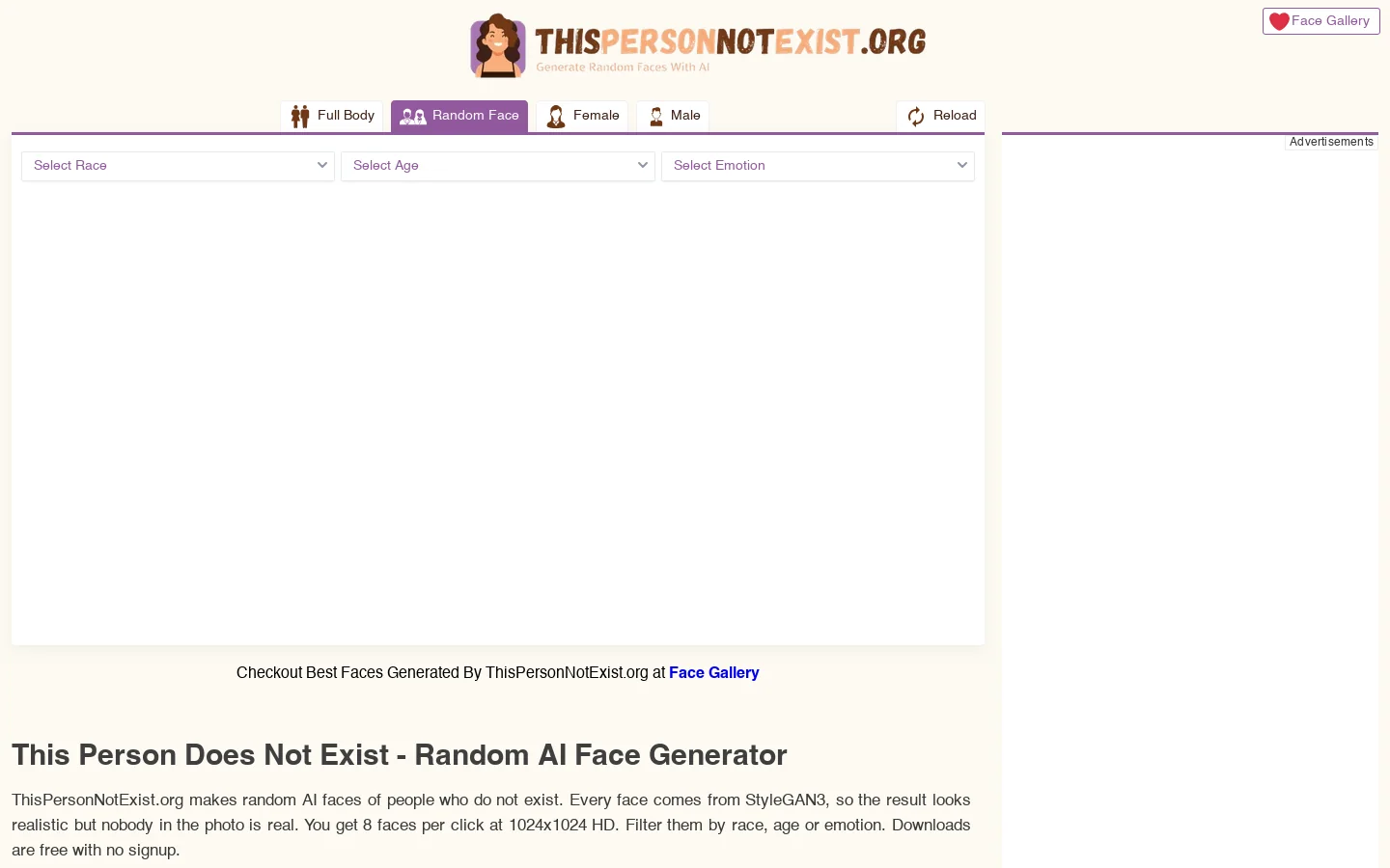 This Person Does Not Exist - Random AI Face Generator Homepage screenshot