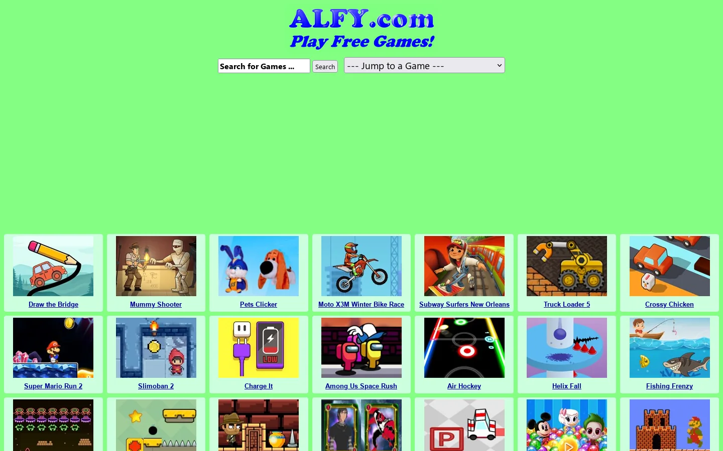 ALFY.com -- the Best Free HTML5 and Mobile Games Homepage screenshot