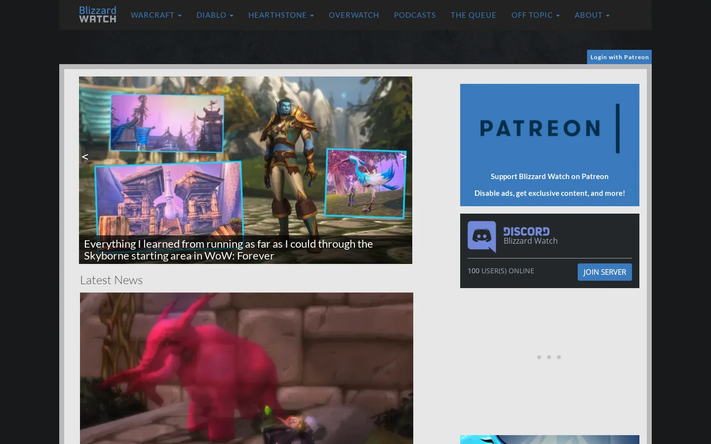 Blizzard Watch Homepage screenshot
