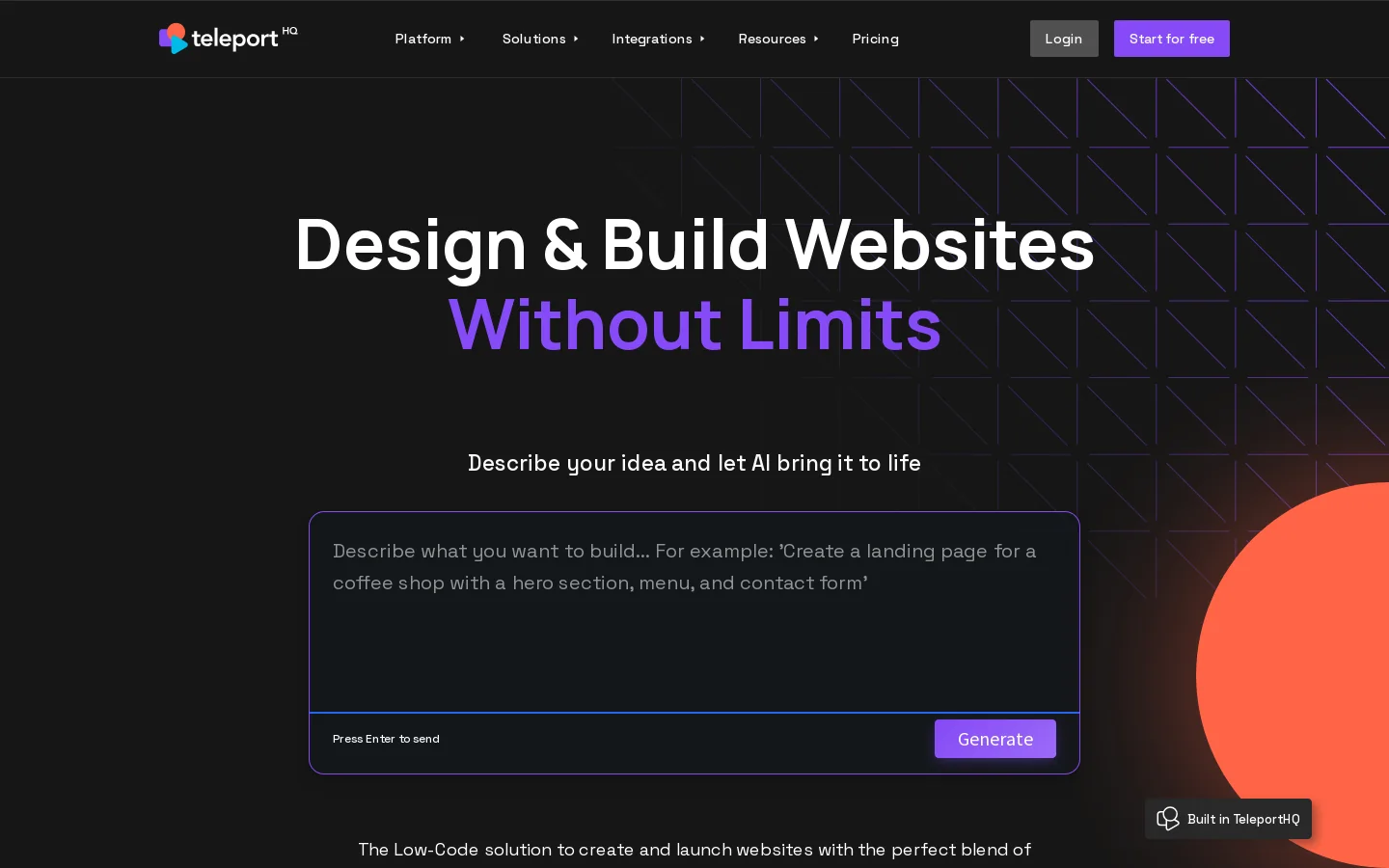 Low-code Website Builder, Create Custom & Professional Websites Homepage screenshot