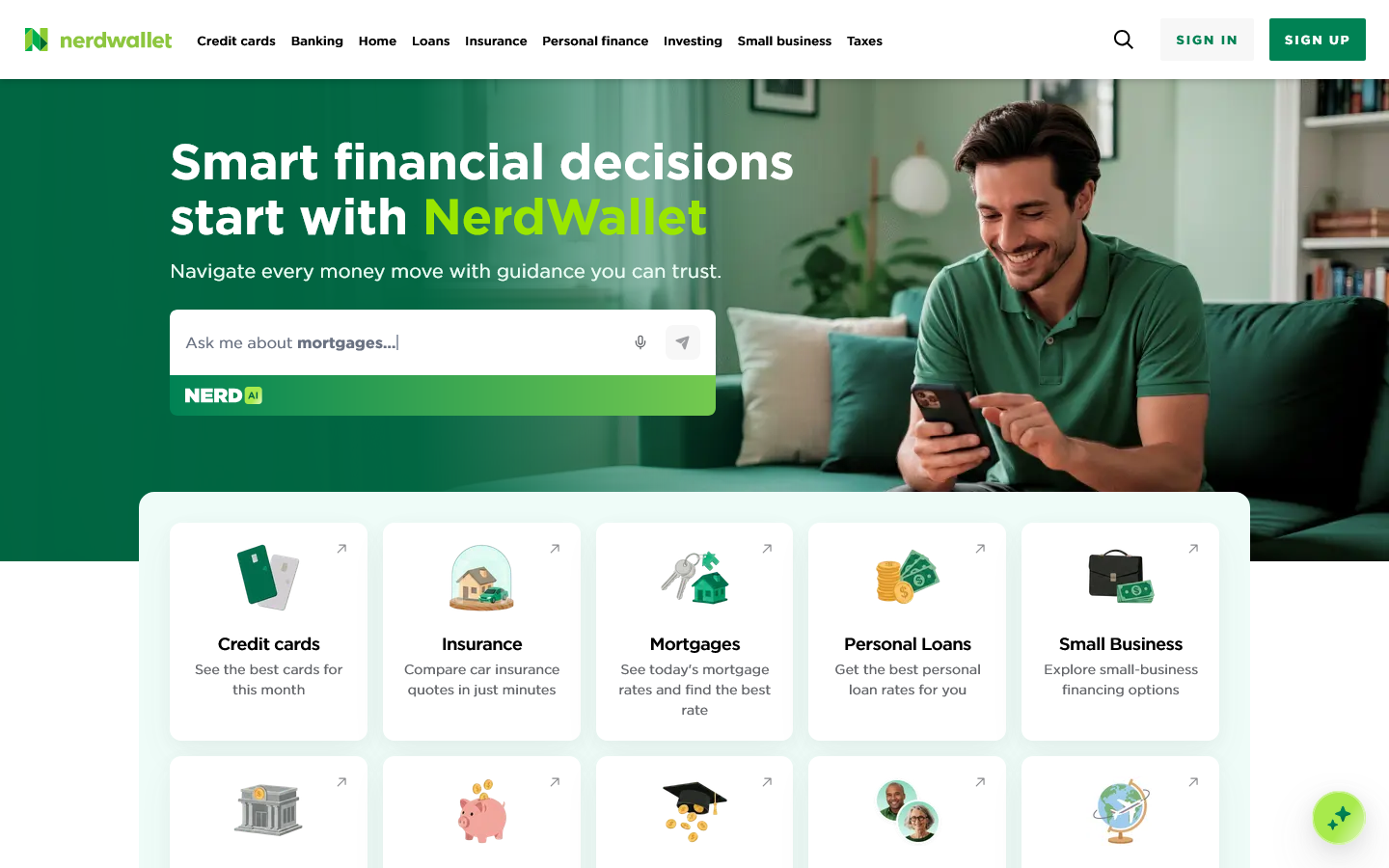 NerdWallet Homepage screenshot