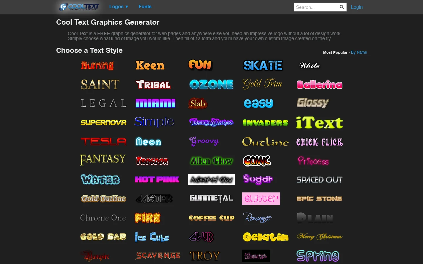 Cool Text Graphics Generator Homepage screenshot