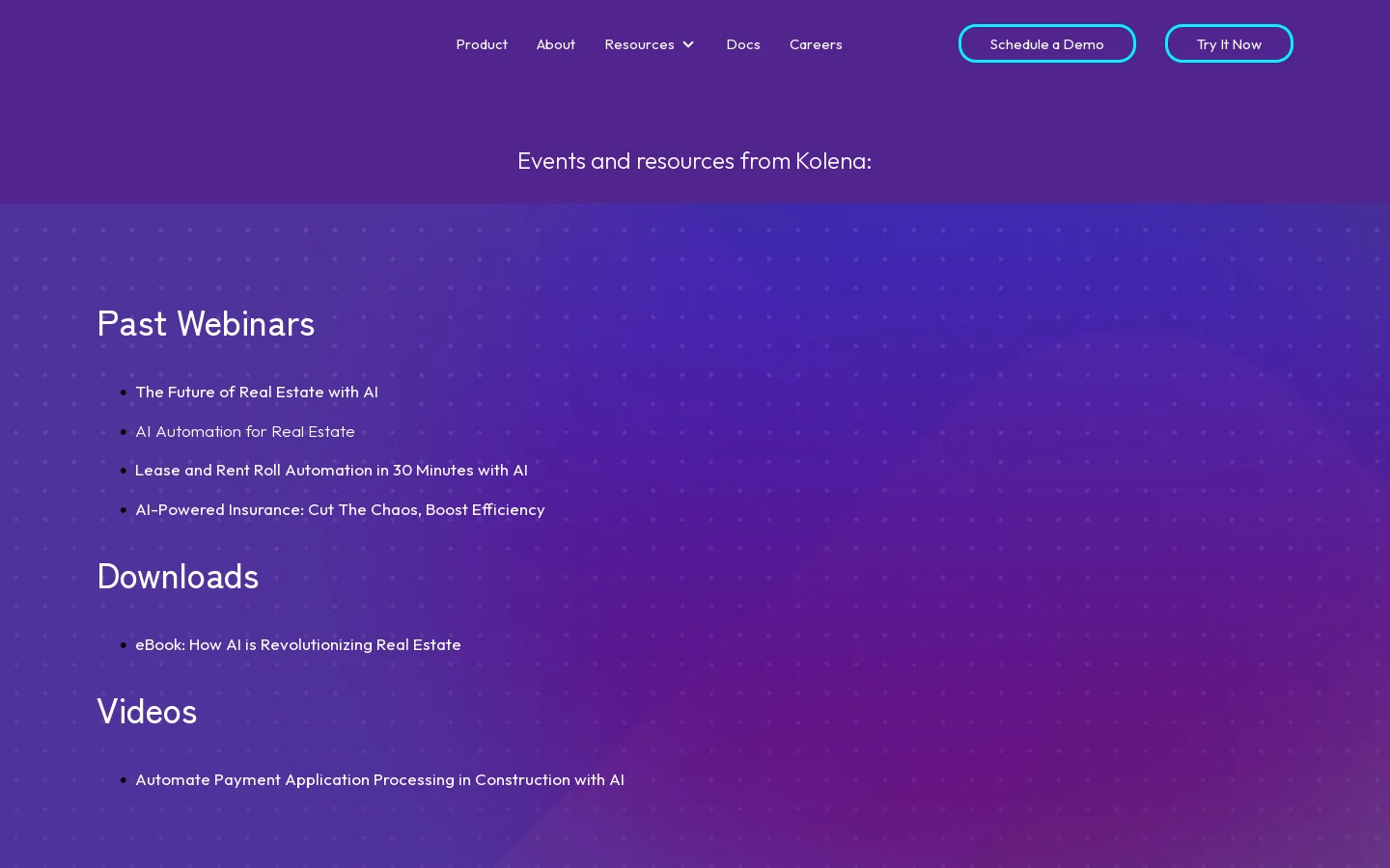 Events & Resources Homepage screenshot