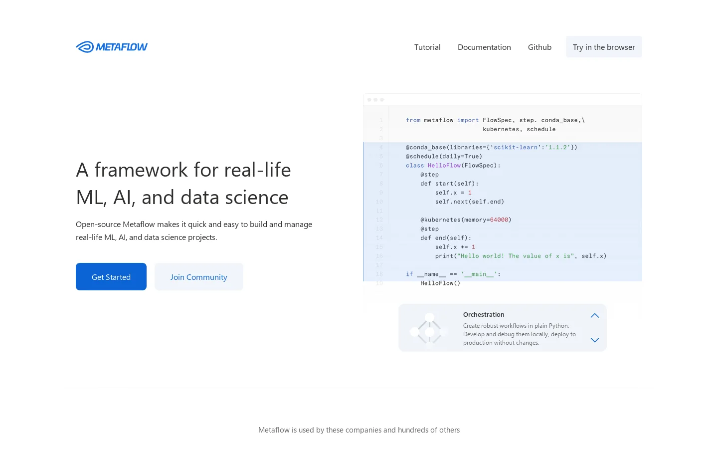Metaflow Homepage screenshot