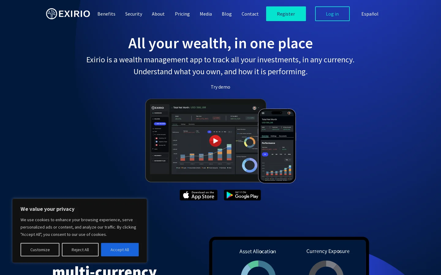Exirio Homepage screenshot