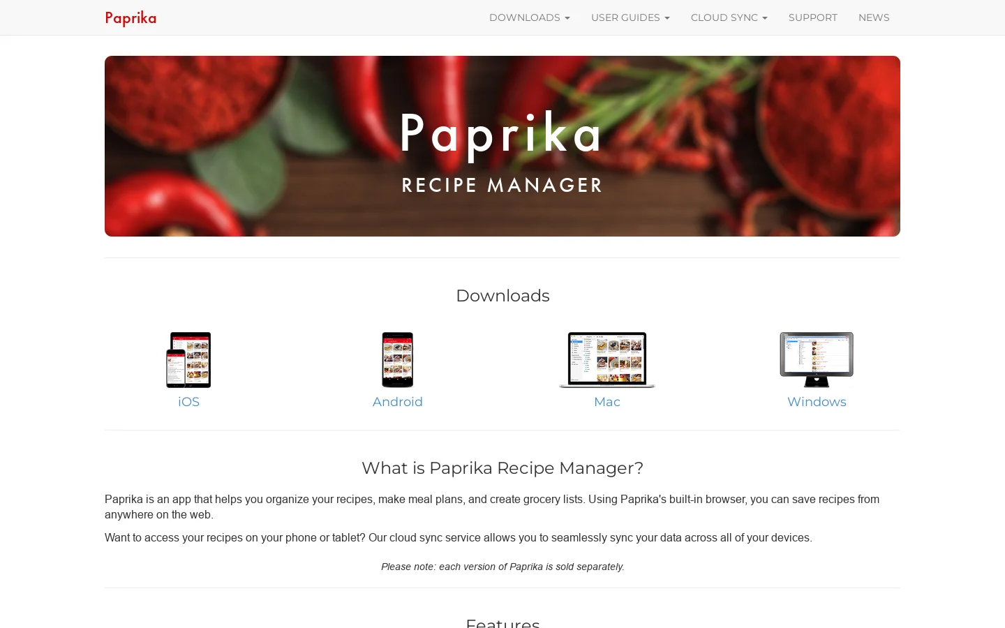 Paprika Recipe Manager for iOS, Mac, Android, and Windows Homepage screenshot