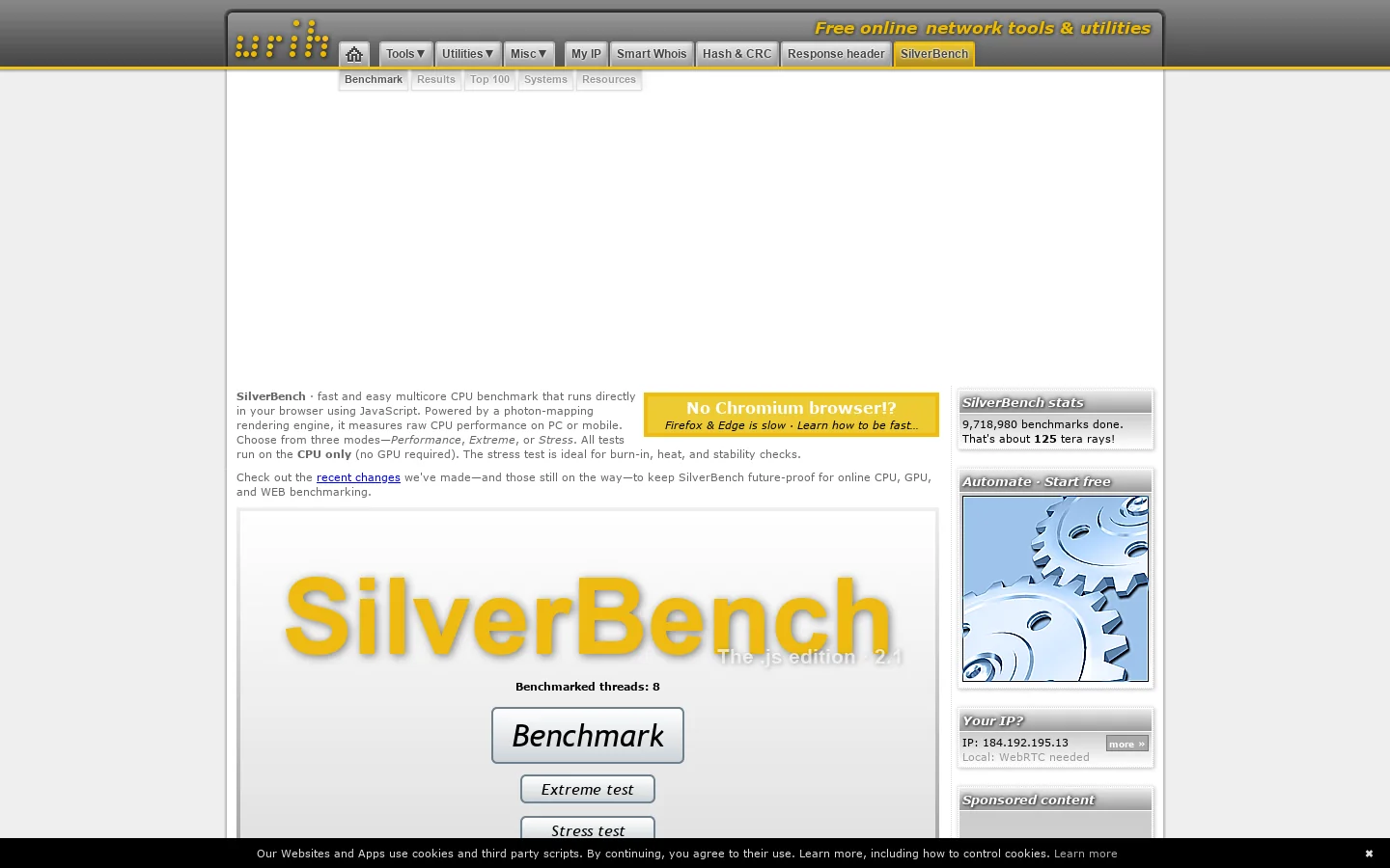 SilverBench Homepage screenshot
