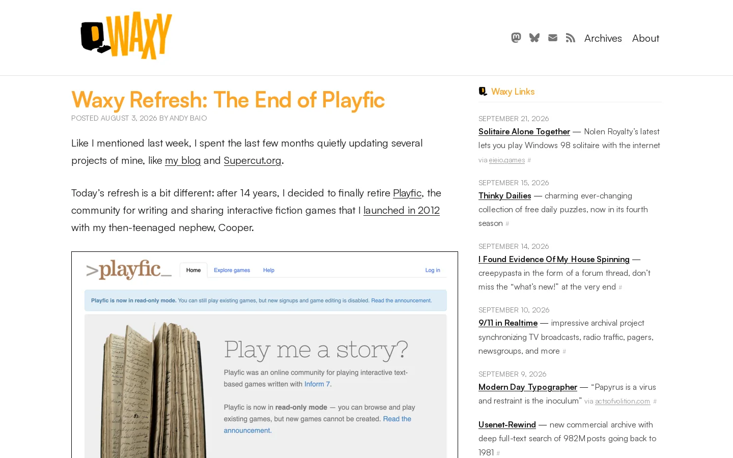 Waxy.org Homepage screenshot