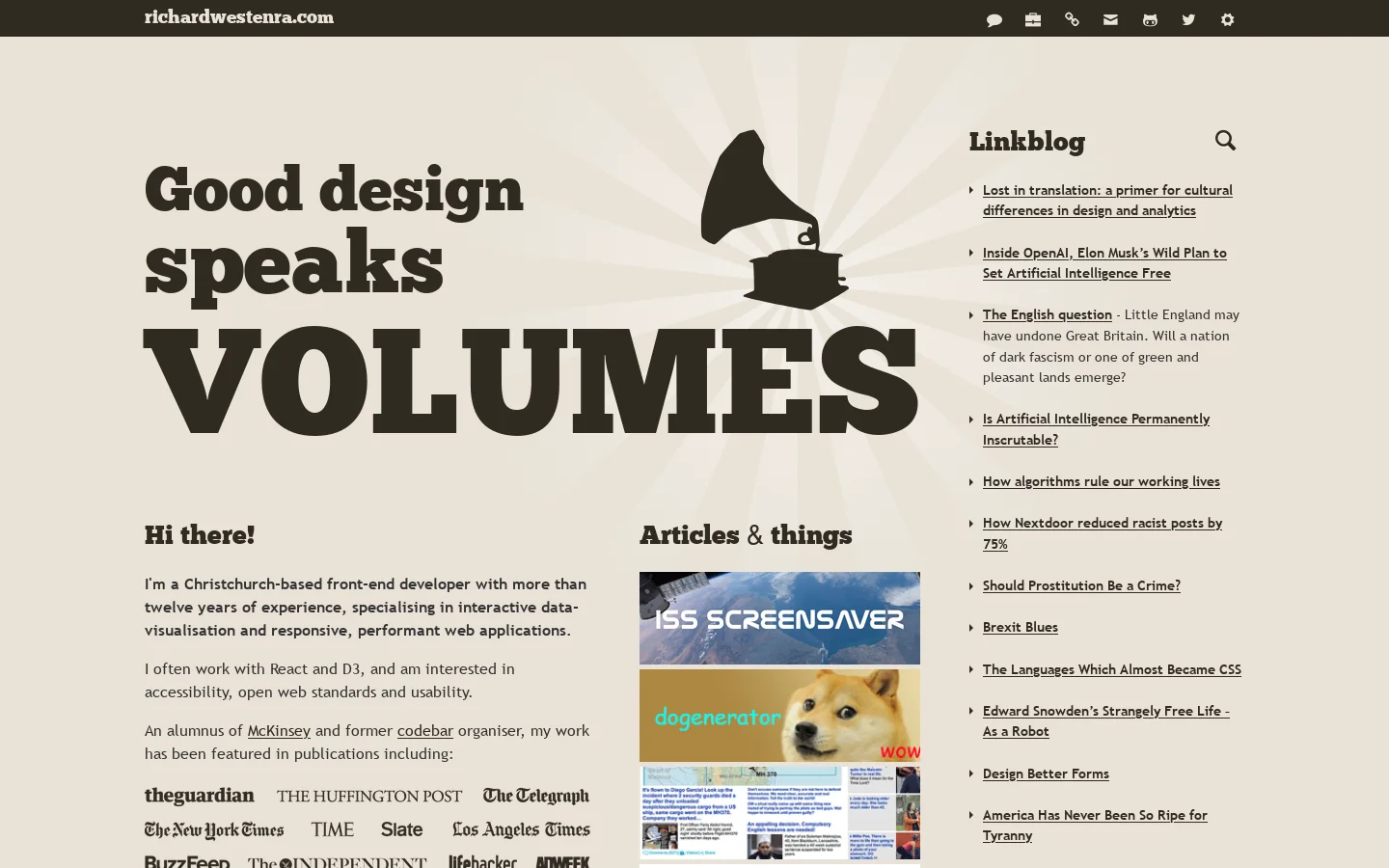 Richard Westenra Homepage screenshot