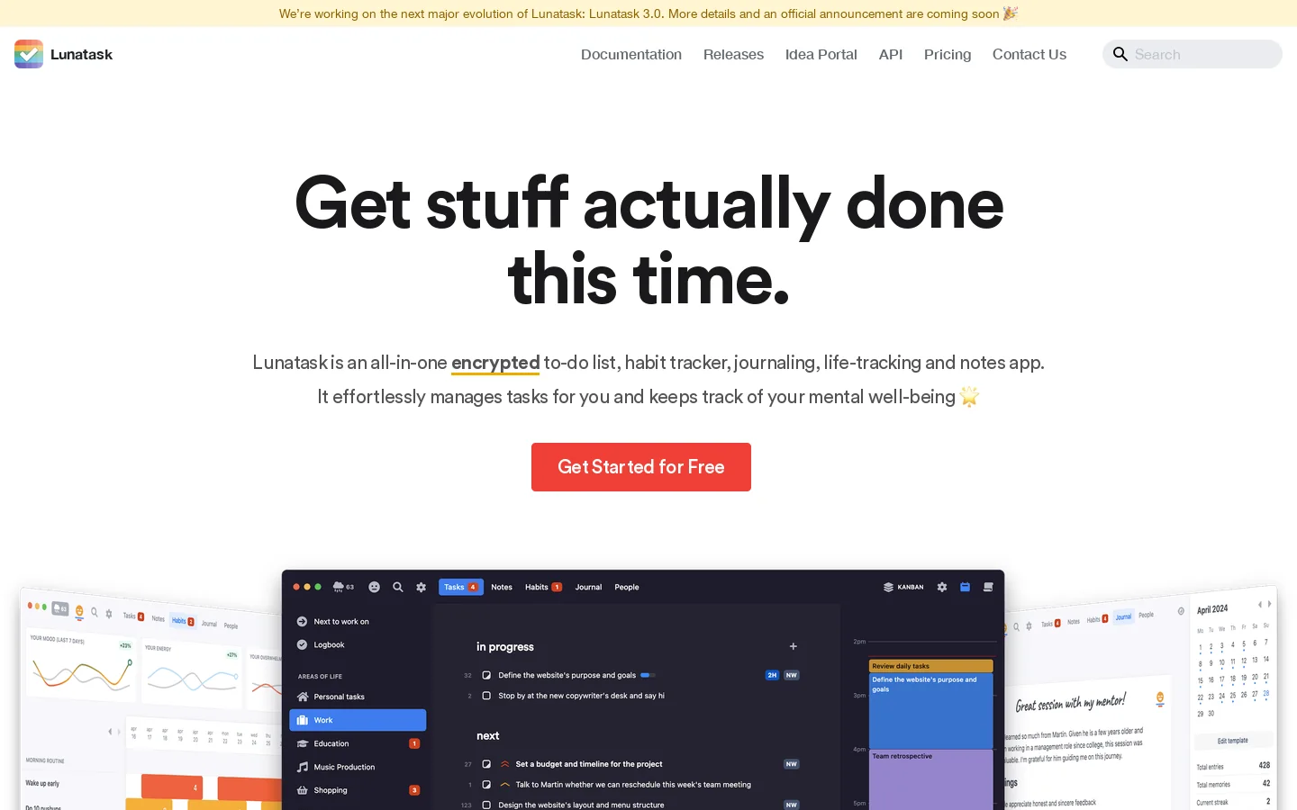 Lunatask Homepage screenshot