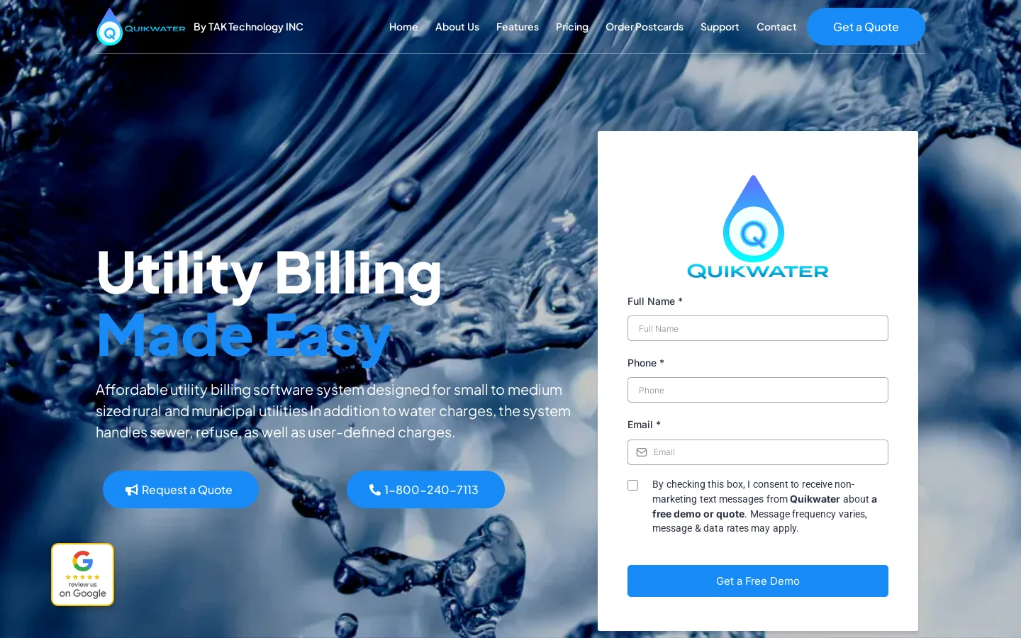 Quikwater | Utility Billing Made Easy Homepage screenshot