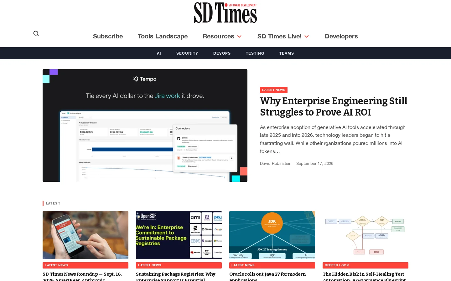 SD Times Homepage screenshot