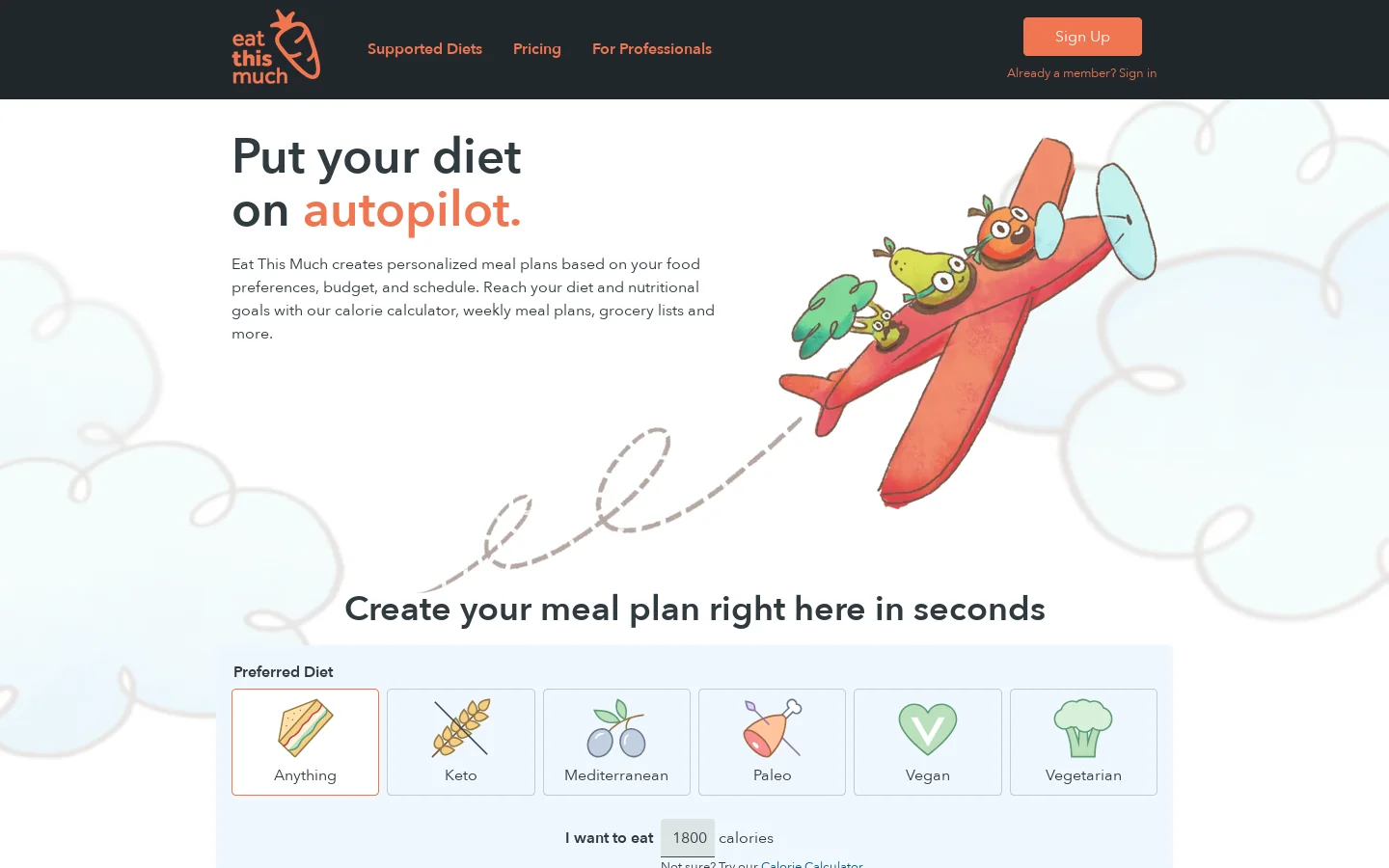 Eat This Much Homepage screenshot