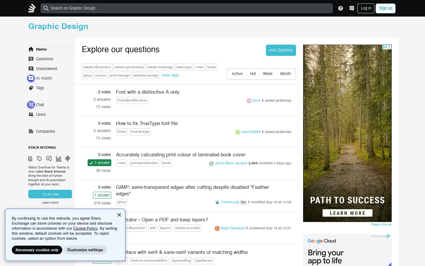 Graphic Design Stack Exchange Homepage screenshot