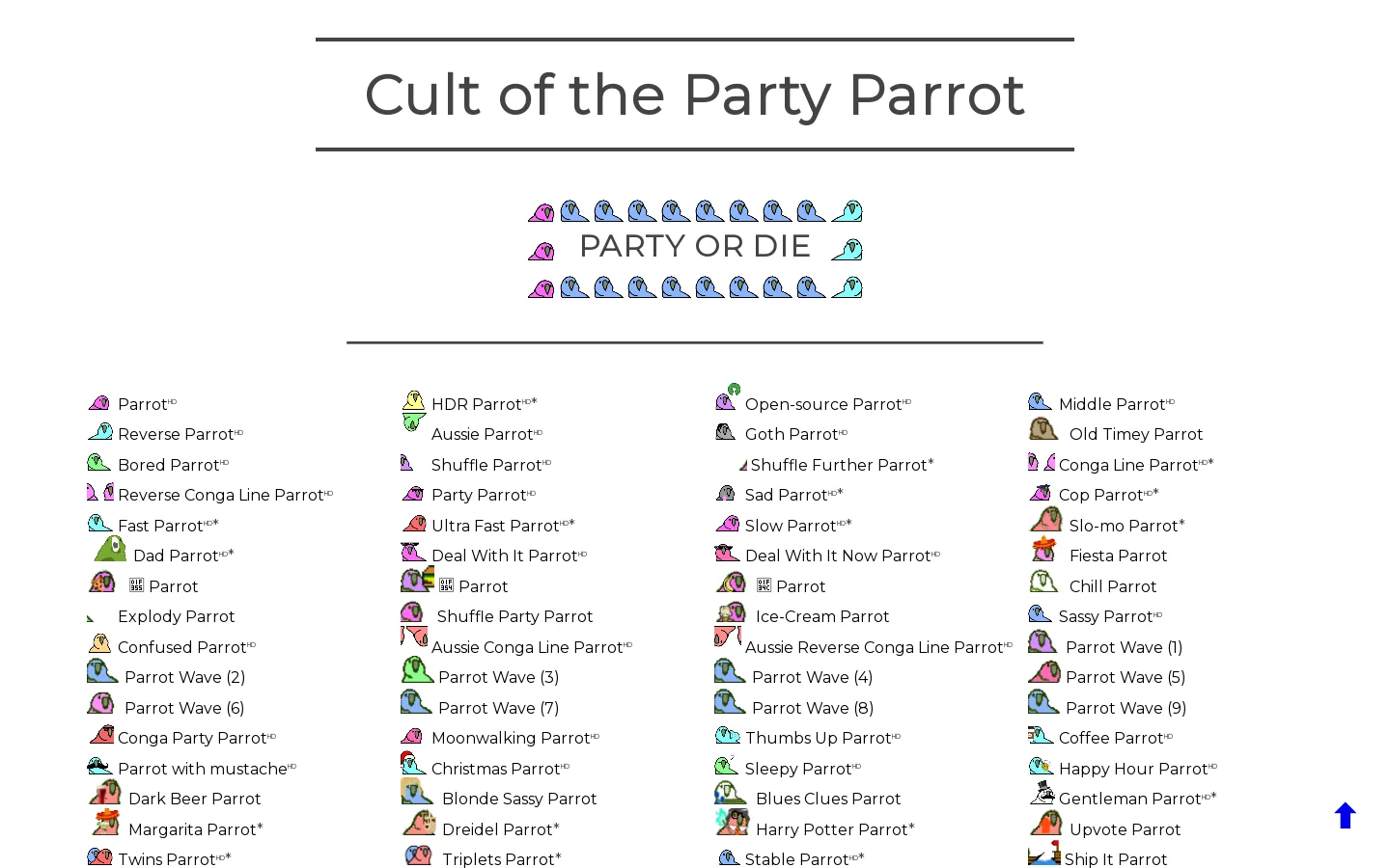 Cult of the Party Parrot Homepage screenshot