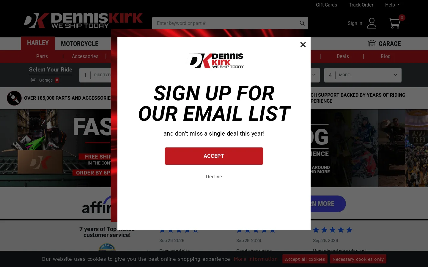 Dennis Kirk Homepage screenshot