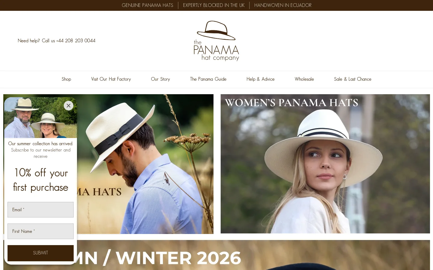 The Official Panama Hat Company - The Largest range of genuine Panama hats made in the UK Homepage screenshot