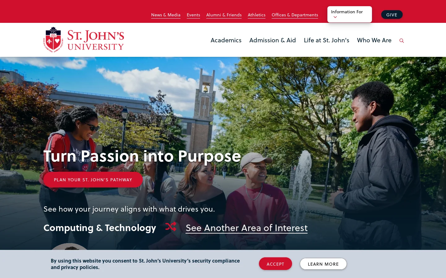Turn Passion into Purpose at St. John's University | New York, NY Homepage screenshot