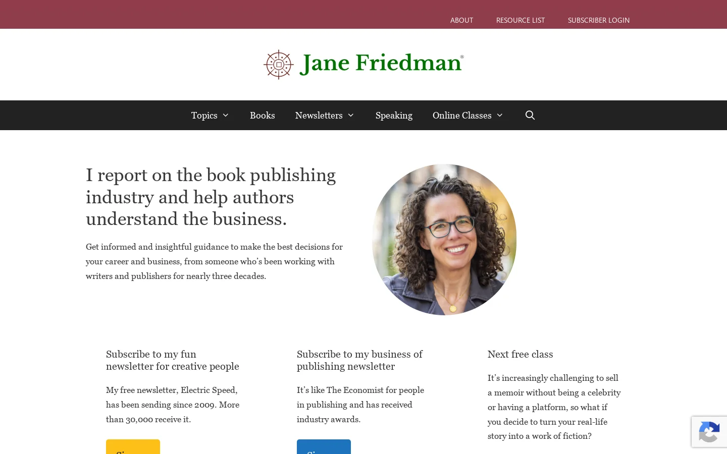 Jane Friedman Homepage screenshot