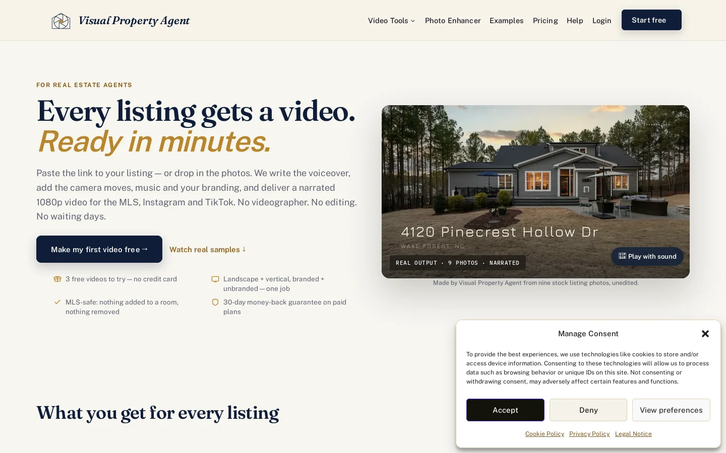 Visual Property Agent Homepage screenshot