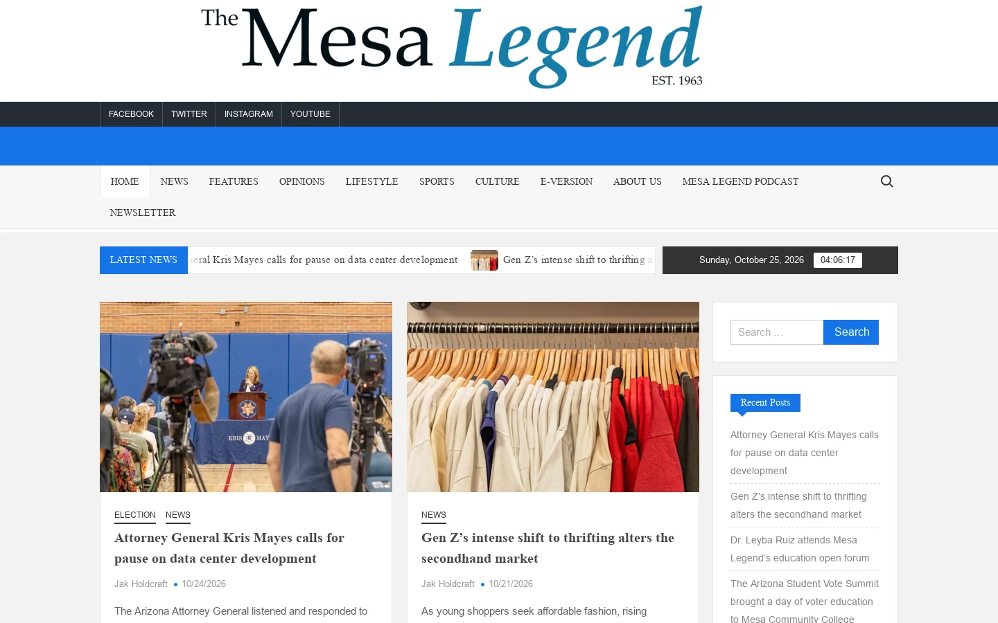 Mesa Legend Homepage screenshot