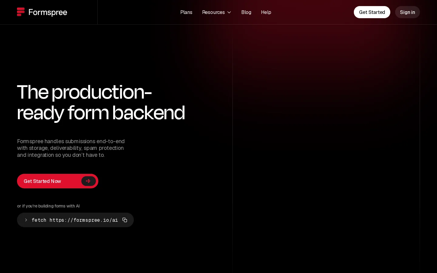 Formspree Homepage screenshot