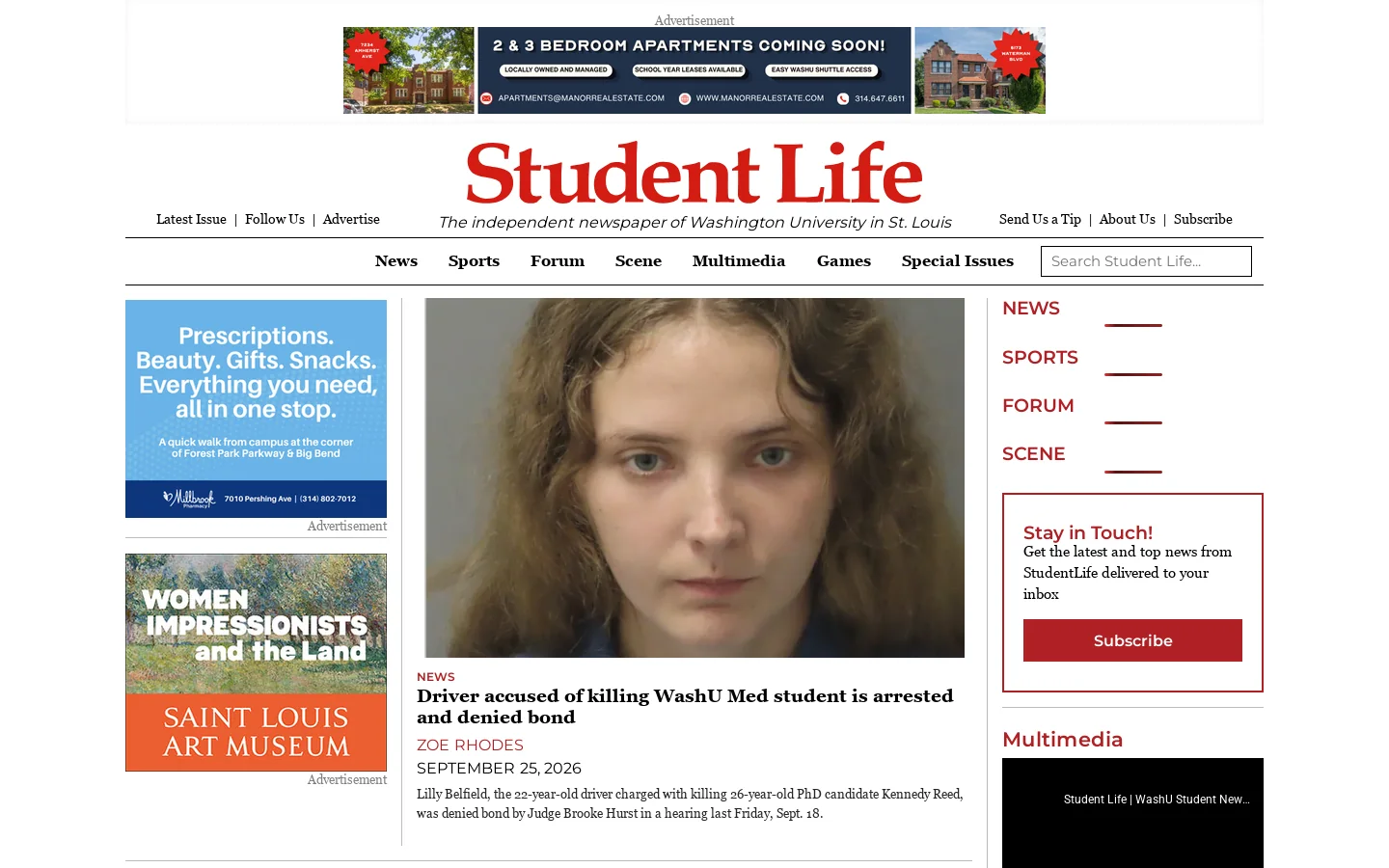 Student Life - The independent newspaper of Washington University in St. Louis Homepage screenshot