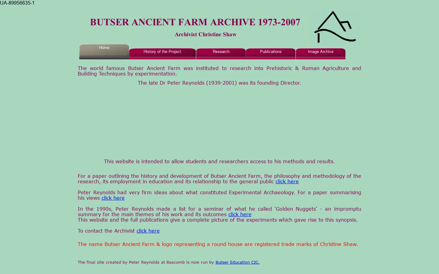 BUTSER ANCIENT FARM ARCHIVE 1973-2007 Homepage screenshot