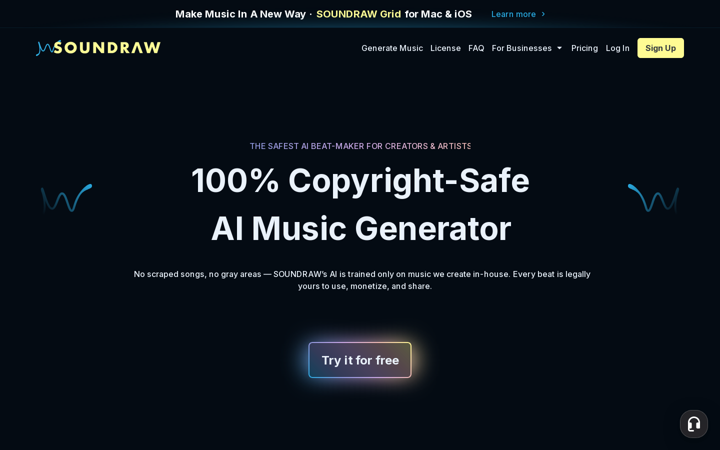 SOUNDRAW Homepage screenshot